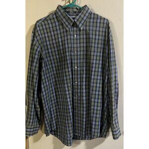 Arrow Men's Plaid Button-Down Shirt XL Blue/Green Cotton/Polyester Wrinkle-free